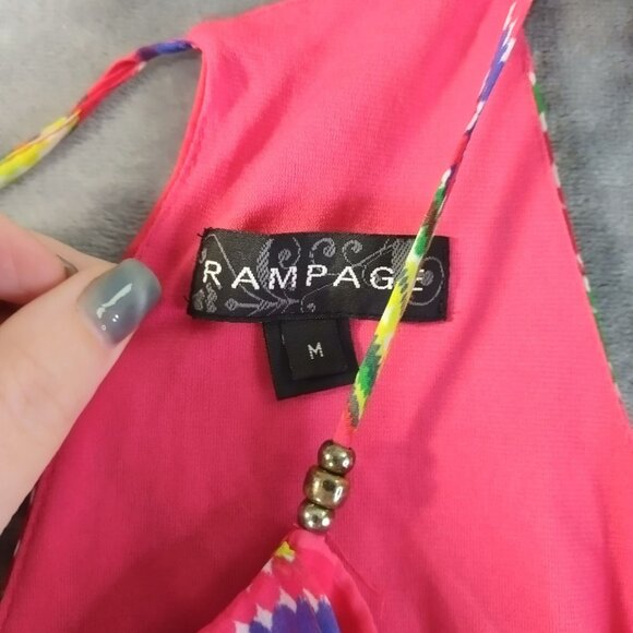 Rampage Womens Top M Pink Tribal Print Tassel Hem Sheer Festival Y2K Boho Layers - Picture 2 of 12